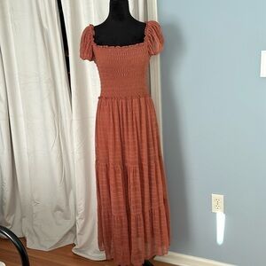 Max Studio Mesh Smocked Midi Dress